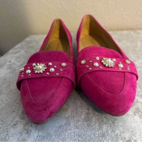 Barbiecore Talbots Pink FRANCESCA RHINESTONE DRIVING FLATS SUEDE Loafers Sz 8.5 - Picture 4 of 10